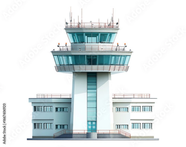 Fototapeta Modern Airport Air Traffic Control Tower isolated on a transparent background