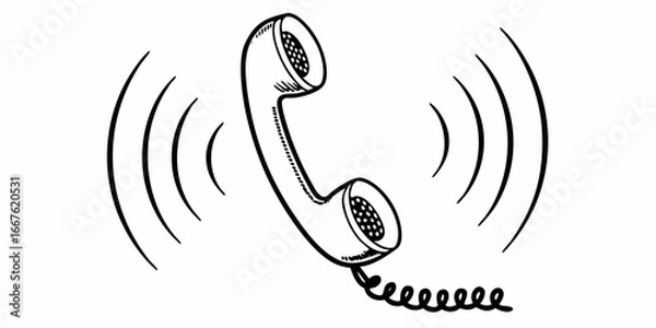 Fototapeta Illustration of a ringing telephone handset with a coiled cord and sound wave graphics around it