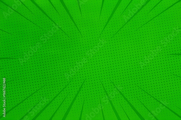 Obraz Green Pop Art Style Background With Rays and Halftone Pattern