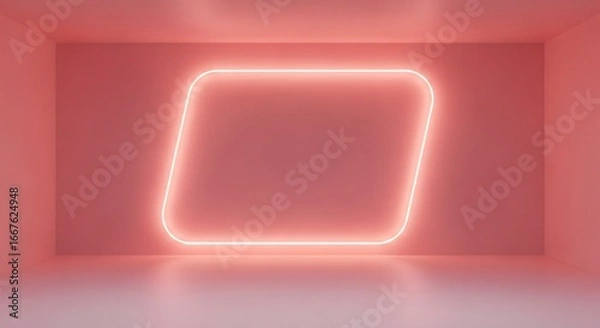 Fototapeta Modern pink room with neon frame accent for creative design use