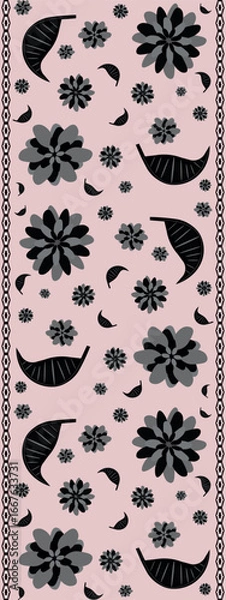 Obraz Romantic carpet runner with powder pink background and floral motif. Great for packaging, gift wrapping, invitations, and decorative web backgrounds. Vertical. EPS10. 