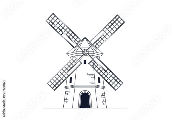 Obraz Historic european windmill structure featuring four sails generating renewable energy power for local agriculture and rural communities