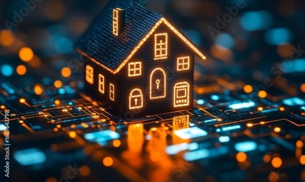 Fototapeta Representation of home insurance and security, featuring symbols of protection for residential property. This visual reflects the security industrys focus on providing peace of mind, Generative AI