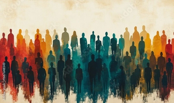 Fototapeta Abstract illustration of a diverse group of people each represented by unique colors in a modern simplistic art style This image symbolizes inclusivity diversity and the importance, Generative AI