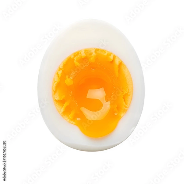 Fototapeta Perfectly Cooked Soft-Boiled Egg with Vibrant Yellow Yolk and Creamy White Albumen Isolated on White or Transparent Background