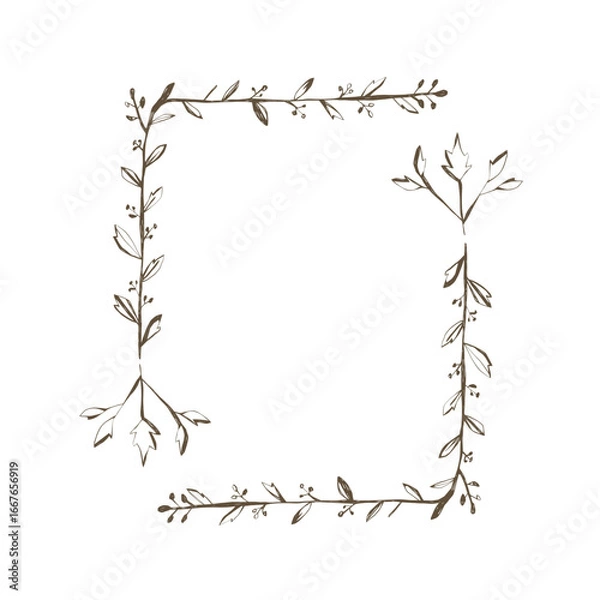 Fototapeta Botanical frame with hand drawn leaves and berries perfect for rustic wedding invitations cards posters and eco packaging