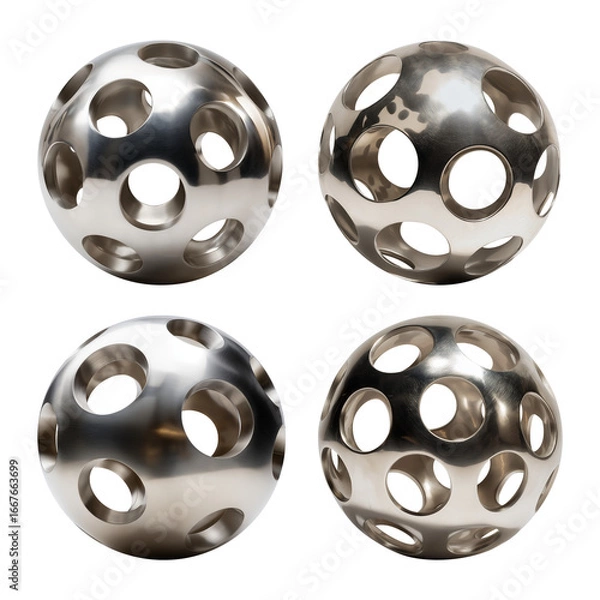 Fototapeta 3d abstract perforated chrome sphere isolated