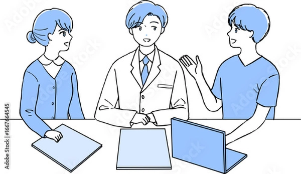 Obraz 会議する医療従事者のベクターイラスト 医者 看護師 Vector illustration of medical workers meeting doctors nurses