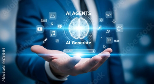 Fototapeta Unlock creative potential with AI agents generating innovative content and text for your business needs