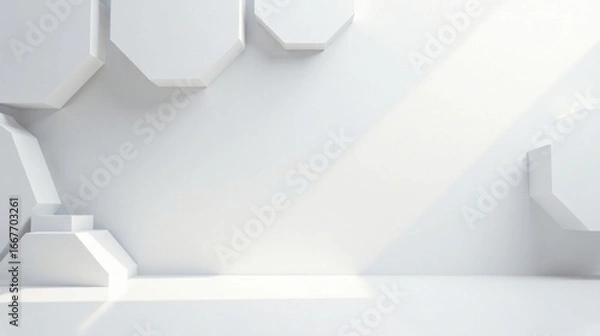 Fototapeta Abstract White Octagonal Forms on a Clean Surface with Subtle Light and Shadow Effects