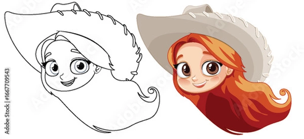 Fototapeta Cowgirl with Red Hair and Hat