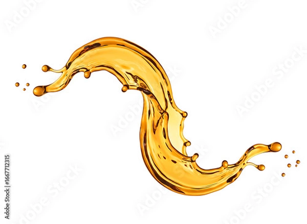 Fototapeta Dynamic amber liquid splash wave isolated on transparent background