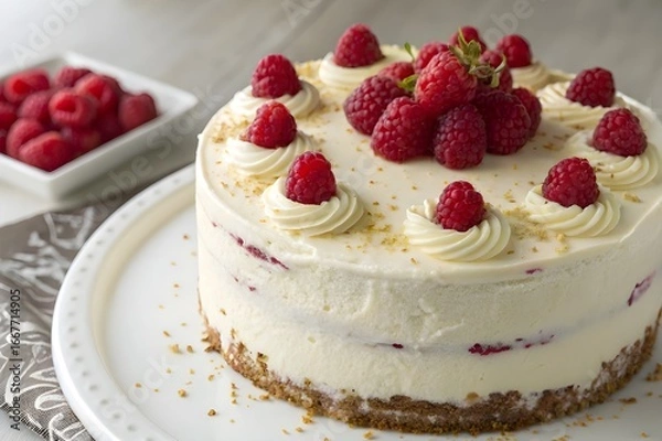 Obraz White chocolate raspberries cake 