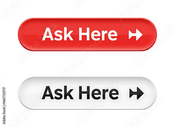 Fototapeta Red and white ask here buttons with arrows isolated on transparent background