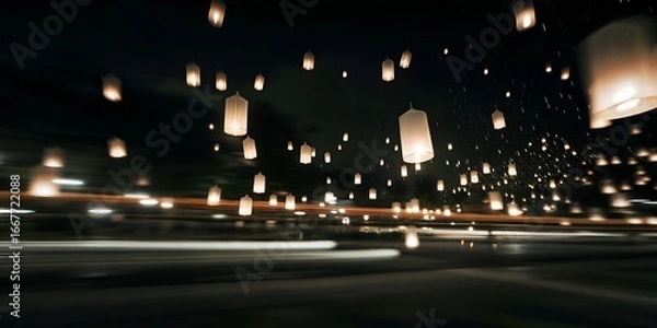 Fototapeta Floating lantern , firework festival,