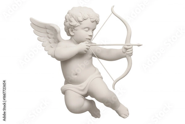 Fototapeta Marble cupid statue drawing bow, symbolizing romantic love with graceful pose against translucent backdrop