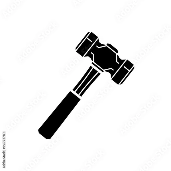 Fototapeta Black sledge hammer vector icon isolated on a white background, symbolizing strength, force, and manual labor in construction and industrial work
