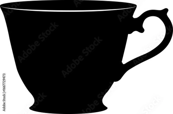 Obraz Teacup silhouette. Teacup transparent PNG. Teacup vector illustration. Black teacup symbol. Teacup side view. Tea cup PNG. Tableware PNG.