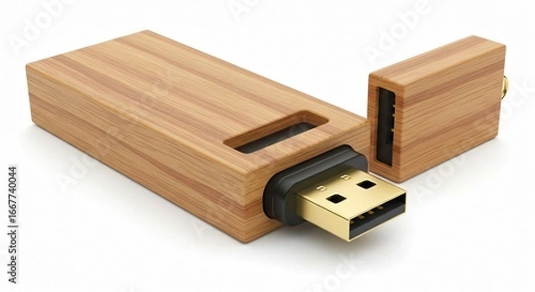 Fototapeta Elegant wood USB drive for modern data storage needs