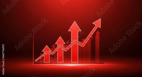 Fototapeta Dynamic red arrows show strong upward business growth trend