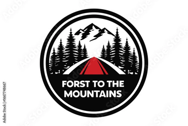 Fototapeta Mountain Peaks Trees Rail Road Path on White Background Scenery Design