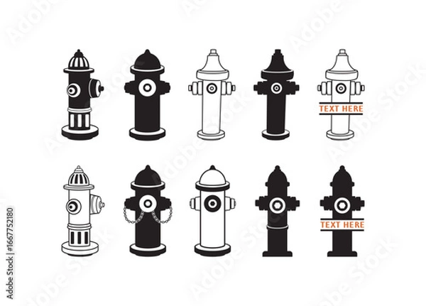 Fototapeta Fire Hydrant, Fire Hydrant vector bundle, Fire Hydrant clipart, Fire Hydrant silhouette.	
