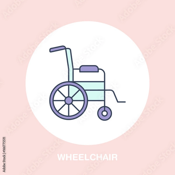 Obraz Modern vector line icon of wheelchair. Disabled people help linear logo. Outline symbol for handicapped. Special needs design element for site, poster. Medical equipment business logotype, street sign