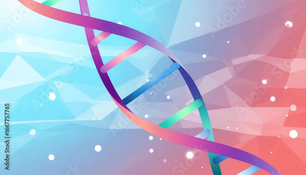 Fototapeta A stunning illustration of DNA strands with vibrant colors, symbolizing the intricacies of genetics and scientific innovation.