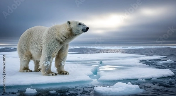 Obraz Majestic Polar Bear on Melting Ice Floe.