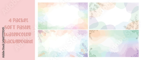 Fototapeta Soft Pastel Watercolor Background with Scattered Floral Leaves