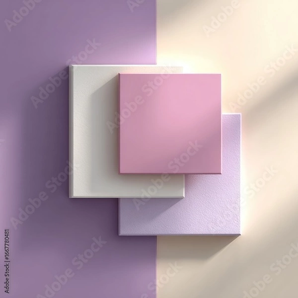 Obraz Three pastel squares overlap on a two-tone background