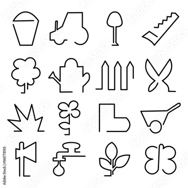 Obraz Vector gardening lineart icons set