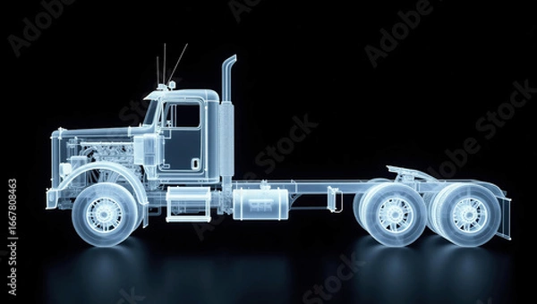 Obraz トラックのレントゲン写真、モノクロ