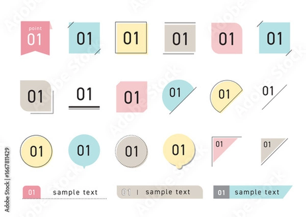 Obraz ポイント ステップ タイトル 数字まわりのあしらい 装飾 デザインセット