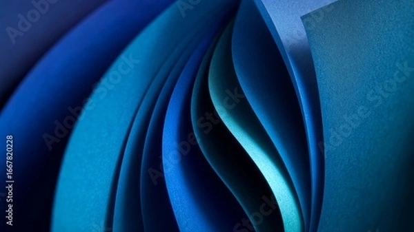 Fototapeta Curved overlapping blue paper abstract. Neural network AI generated