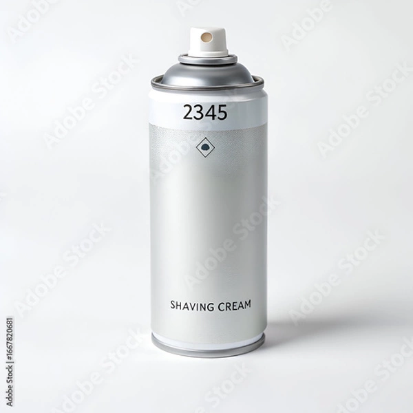 Fototapeta Silver aerosol can of shaving cream with a simple design, isolated on white background
