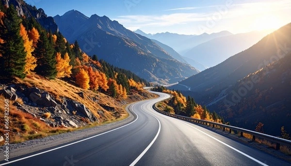 Fototapeta empty road in the mountains sunny autumn summer day