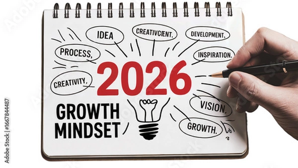 Obraz Planning for future success in 2026 with a growth mindset focusing on creativity inspiration vision and development as illustrated in a handdrawn notebook concept