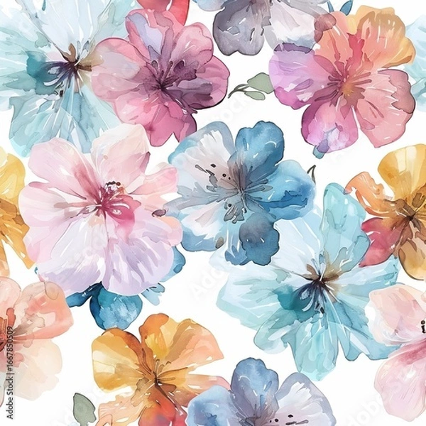 Fototapeta Watercolor floral pattern with pastel colors