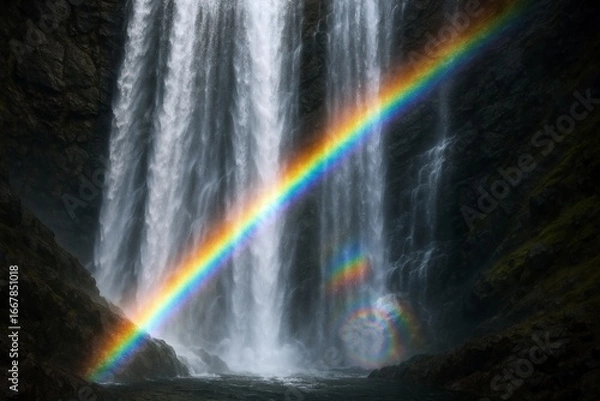 Fototapeta 滝にかかる虹と幻想的なトリッピー模様