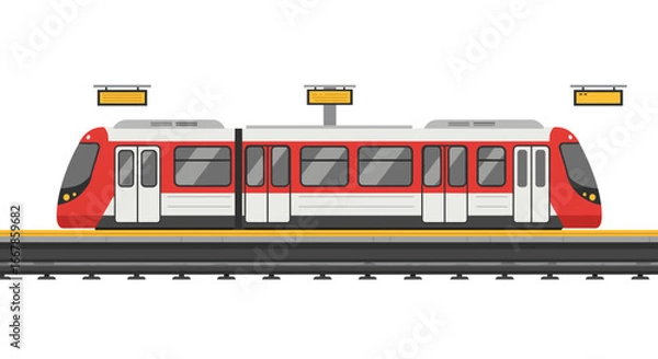Fototapeta Modern flat design urban train at station platform with minimalistic style