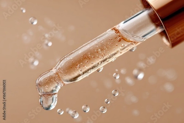 Fototapeta Droplet of serum falling from a clear glass dropper