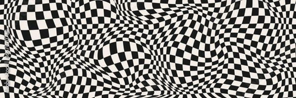 Obraz Trippy spiral checkerboard. Retro psychedelic background. Wavy groovy chessboard surface. Distorted optical pattern