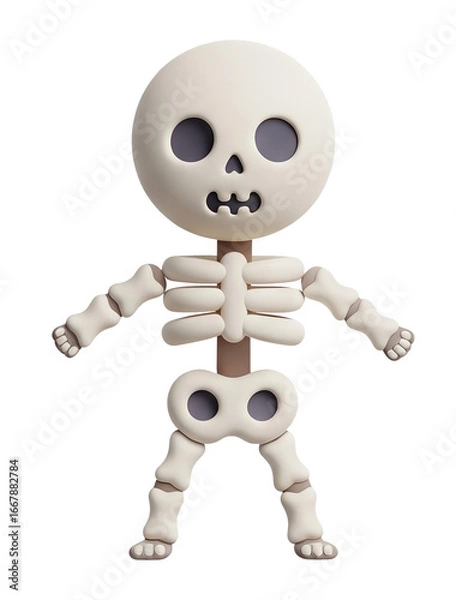 Fototapeta A playful skeleton figure with a round head, wide eyes, and jointed limbs, designed in a cartoonish style.