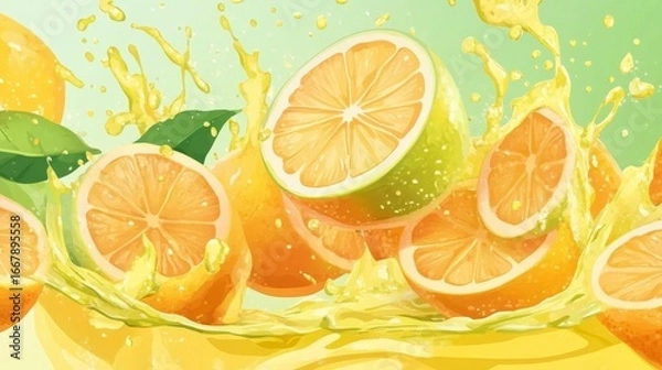 Fototapeta Splash orange slice illustration background