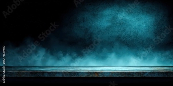 Obraz Dark Turquoise Glowing Background On Rustic Wooden Surface