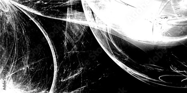 Fototapeta Abstract black and white fractal light texture with glowing curved lines, futuristic energy wave background. White smoke realistic fog and mist effect steam explosion special effect dark background.