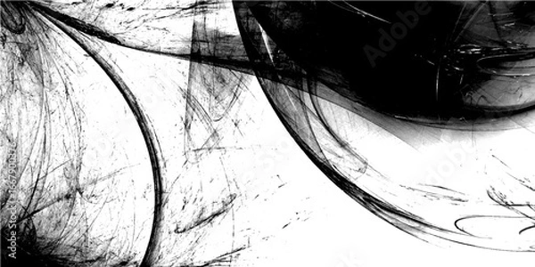 Fototapeta Minimal fractal ink Texture with flowing lines. Swirled and curled stripes and brush strokes texture. Marble or acrylic artwork imitation. Abstract black and white smoke swirl background.