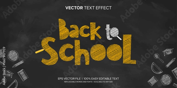 Obraz back to school text on blackboard editable text effect
