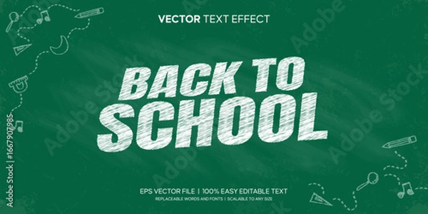 Obraz Back to School chalk text effect editable vector file with hand-drawn elements on a green chalkboard background